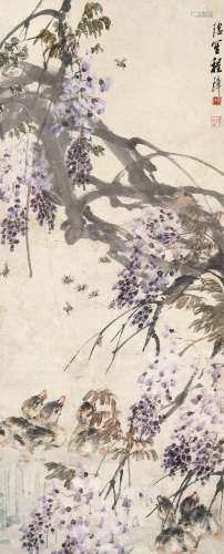 程璋 1869～1938 紫藤游鸭 设色纸本 立轴