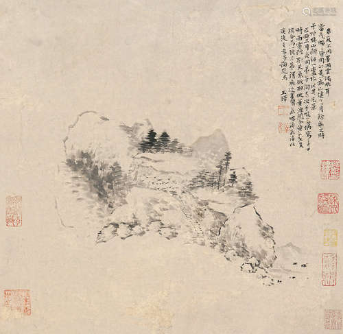 王铎 1592～1652 山居图 水墨纸本 镜片