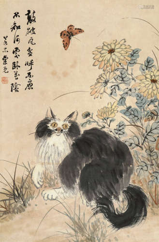 陈崇光 1838～1896 耄耋图 设色纸本 立轴
