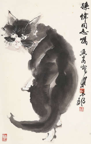 黄胄 1925～1997 猫 设色纸本 镜片