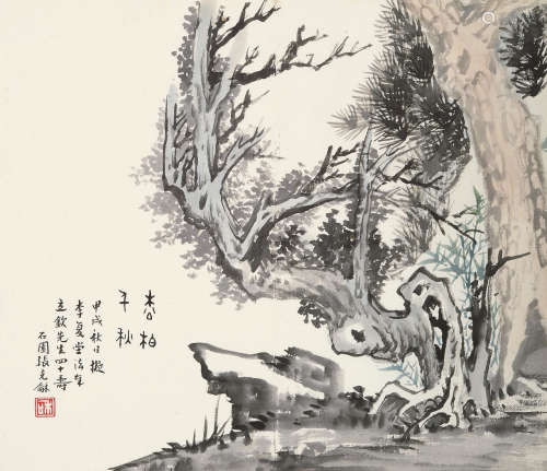 张石园 1898～1959 松柏千秋 设色纸本 镜片