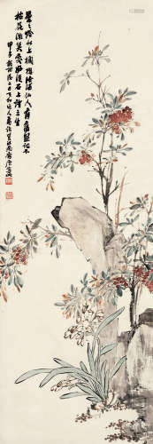 萧俊贤 1865～1948 石上三生 设色纸本 立轴