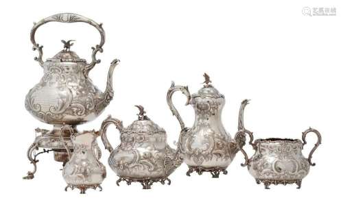 A MID-VICTORIAN STERLING SILVER TEA AND COFFEE SERVICE Vario...