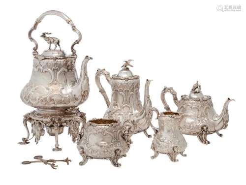 AN IMPRESSIVE MID-VICTORIAN STERLING SILVER TEA AND COFFEE S...