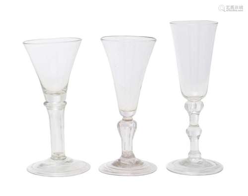 THREE WINE GLASSES 18th century