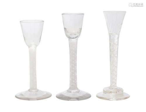 THREE CORDIAL GLASSES 18th century