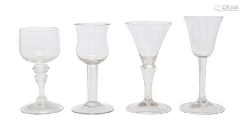 TWO ENGLISH MEAD GLASSES AND TWO WINE GLASSES 18th century a...