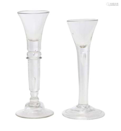 TWO ENGLISH CORDIAL GLASSES Early 18th century