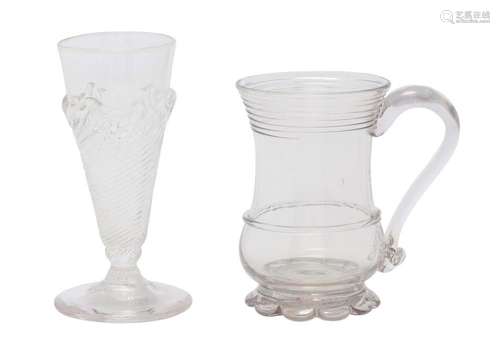 A DWARF ALE GLASS AND A SMALL FOOTED ENGLISH MUG 1820 and 18...