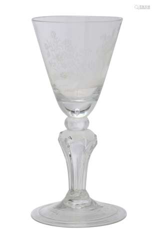 AN ENGRAVED ENGLISH SIX SIDED SILESIAN STEM GOBLET Circa 173...