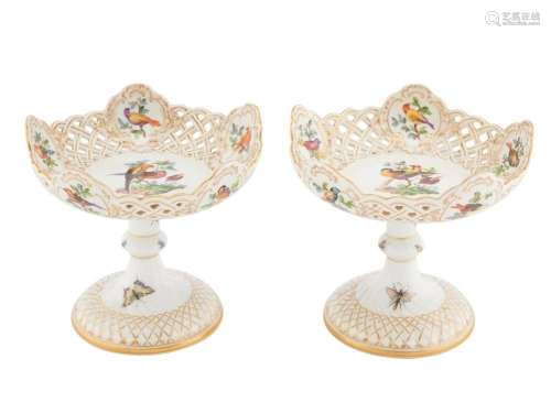 A PAIR OF MEISSEN PAINTED PORCELAIN TAZZE Late 19th century