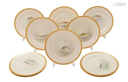 A SET OF TWELVE PORCELAIN PLATES DECORATED WITH FISH Lenox, ...