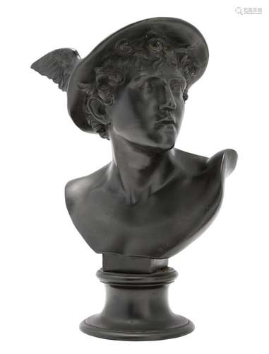 A WEDGWOOD BLACK BASALT BUST OF MERCURY 19th century, probab...