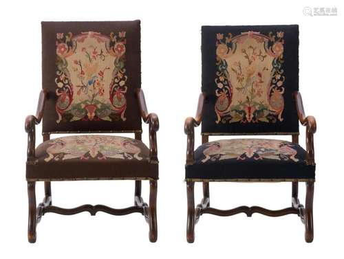 A MATCHED PAIR OF LOUIS XIV-STYLE STAINED BEECH FAUTEUILS Fi...