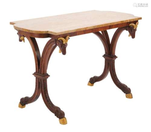 A FRENCH PARCEL-GILT WALNUT AND MARBLE CENTRE TABLE Mid 19th...