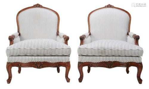 A PAIR OF LOUIS XV-STYLE WALNUT BERGERES