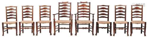 A SET OF EIGHT ELM LANCASHIRE CHAIRS 19th century