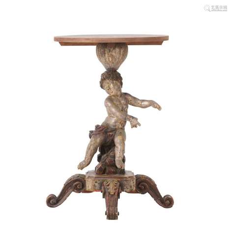 AN ANTIQUE ITALIAN CARVED AND SILVERED WOOD OCCASIONAL TABLE...