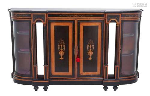 A VICTORIAN SATINWOOD AND EBONISED SIDE CABINET