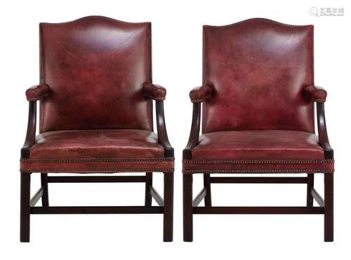 A PAIR OF GEORGE III-STYLE MAHOGANY AND LEATHER-UPHOLSTERED ...