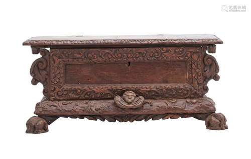 A SMALL OAK AND PINE CHEST Late 16th / early 17th century, p...