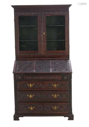 A GEORGE II OAK BUREAU BOOKCASE 1740s and later