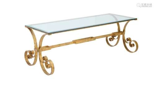 A GILT WROUGHT IRON LOW TABLE