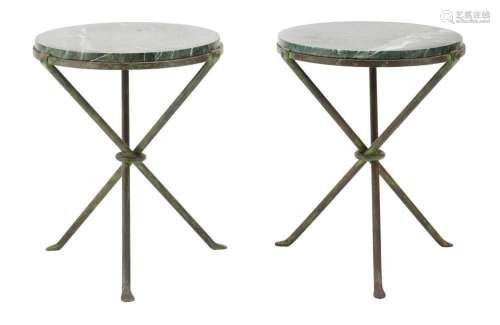 A PAIR OF BRONZE AND MARBLE LOW SIDE TABLES