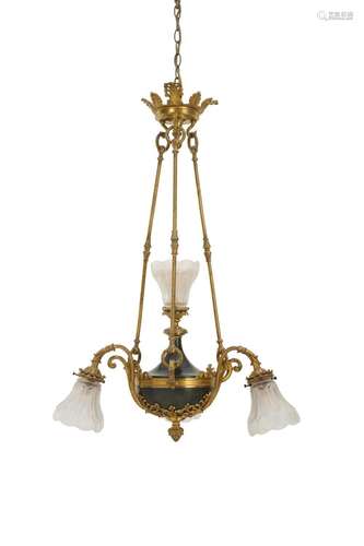 A FRENCH BRASS AND TOLE CHANDELIER In 19th century style