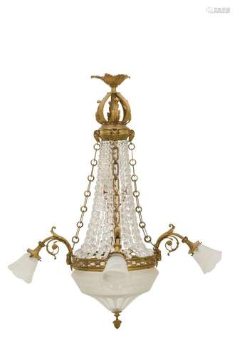 A FRENCH GILT BRONZE AND CRYSTAL CHANDELIER Late 19th centur...