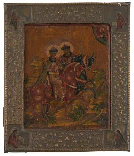 A RUSSIAN PAINTED WOOD ICON 19th century