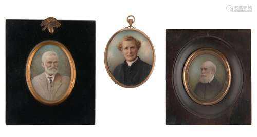 THREE WATER COLOUR PORTRAIT MINIATURES Late 19th century and...