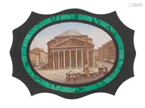 AN ITALIAN MICROMOSAIC PAPERWEIGHT DEPICTING THE PANTHEON, R...