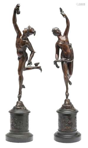 A PAIR OF PATINATED BRONZE FIGURES OF MERCURY AND FORTUNA La...