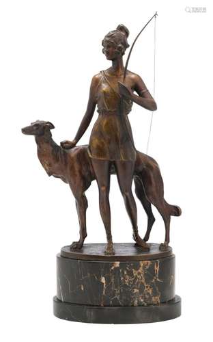 BRUNO ZACH (1891-1945) Diana the Huntress Cold-painted bronz...