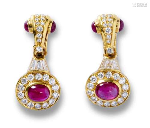 BULGARI PAIR OF RUBY AND DIAMOND EARRINGS