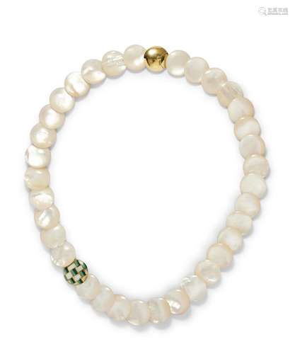 TIFFANY & CO. MOTHER-OF-PEARL AND MALACHITE NECKLACE, CI...