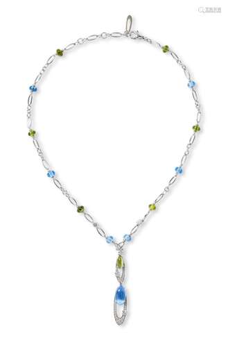 BULGARI BLUE TOPAZ, PERIDOT AND DIAMOND  ELISIA  NECKLACE, C...