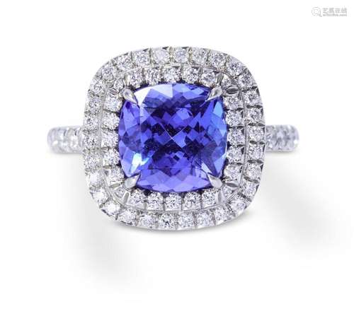 TIFFANY & CO. TANZANITE AND DIAMOND  SOLESTE  RING