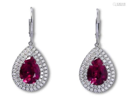 TIFFANY & CO. PAIR OF RUBELLITE AND DIAMOND  SOLESTE  EA...