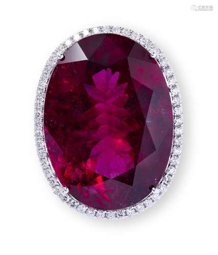 RED TOURMALINE AND DIAMOND RING