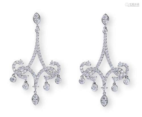 TIFFANY & CO. PAIR OF  ENCHANT  DIAMOND PENDANT EARRINGS...