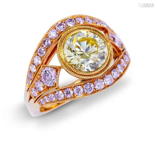 FANCY YELLOW DIAMOND AND ARGYLE FANCY PINK DIAMOND RING