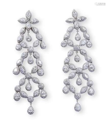 PAIR OF DIAMOND CHANDELIER EARRINGS