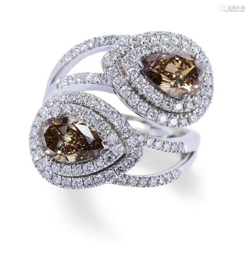 FANCY COLOURED DIAMOND AND DIAMOND RING