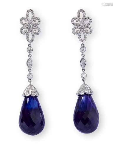 TIFFANY & CO. PAIR OF TANZANITE AND DIAMOND PENDELOQUE  ...