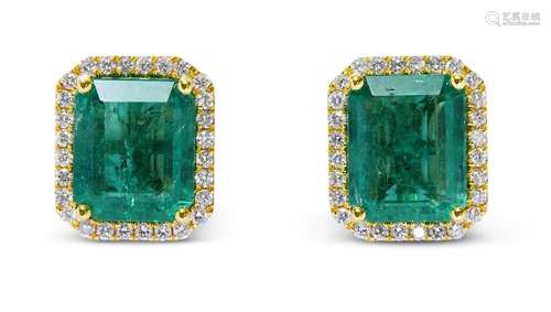 PAIR OF EMERALD AND DIAMOND EARRINGS