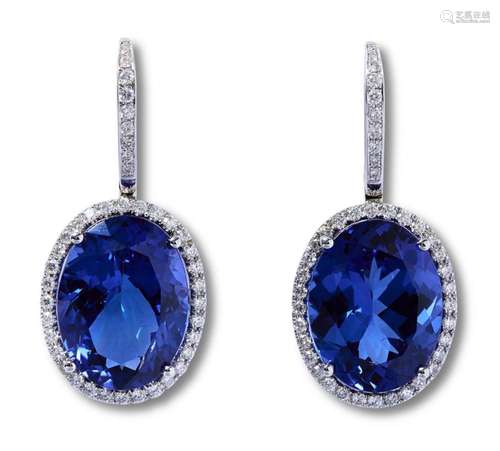 PAIR OF TANZANITE AND DIAMOND EARRINGS