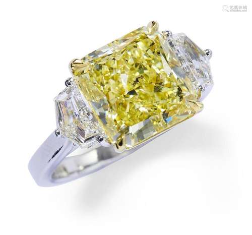 FANCY INTENSE YELLOW DIAMOND AND DIAMOND RING