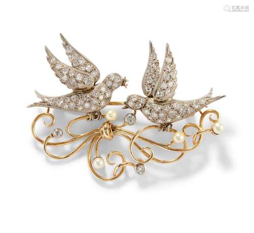 DIAMOND AND PEARL BROOCH